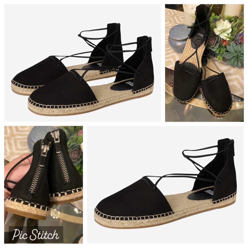 Eileen Fisher Black Suede Lace Espadrille Sandal